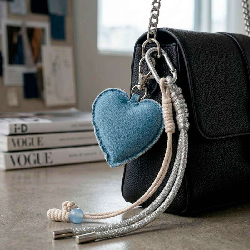 Charm colgante corazón denim como accesorio de bolso