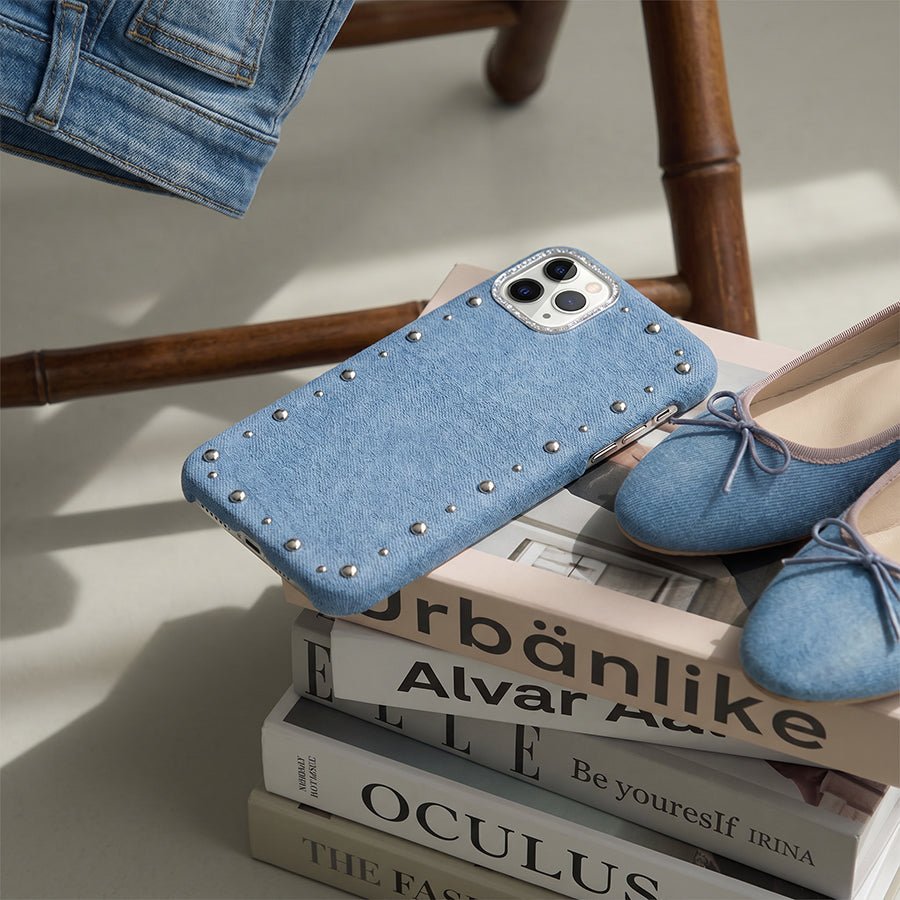 Carcasa Denim MagBattery para iPhone 11 Pro Max — vista en ángulo estilo casual
