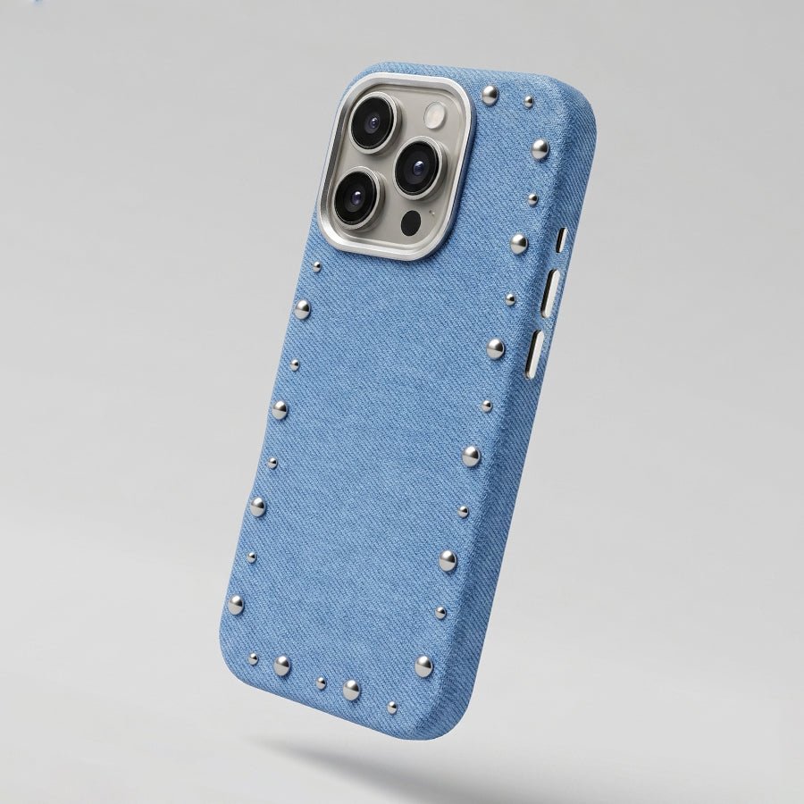 Funda Denim MagBattery para iPhone 16 Pro — vista trasera con cierre magnético
