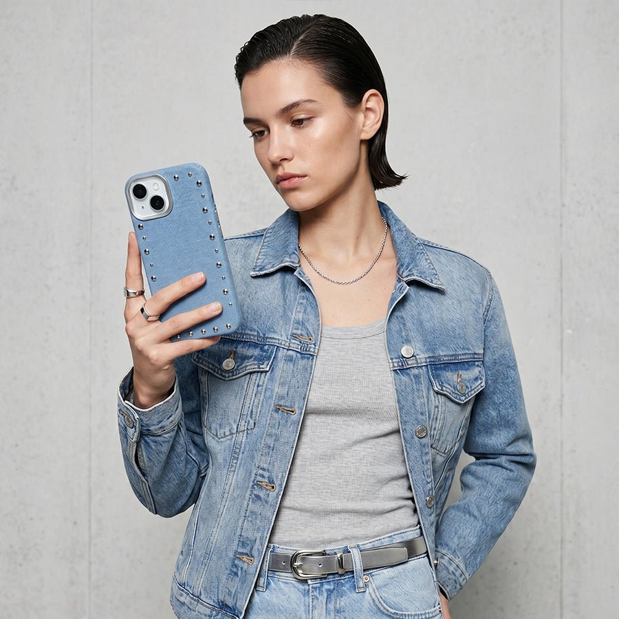 Funda Denim MagBattery para iPhone 13 — perfil lateral y protección
